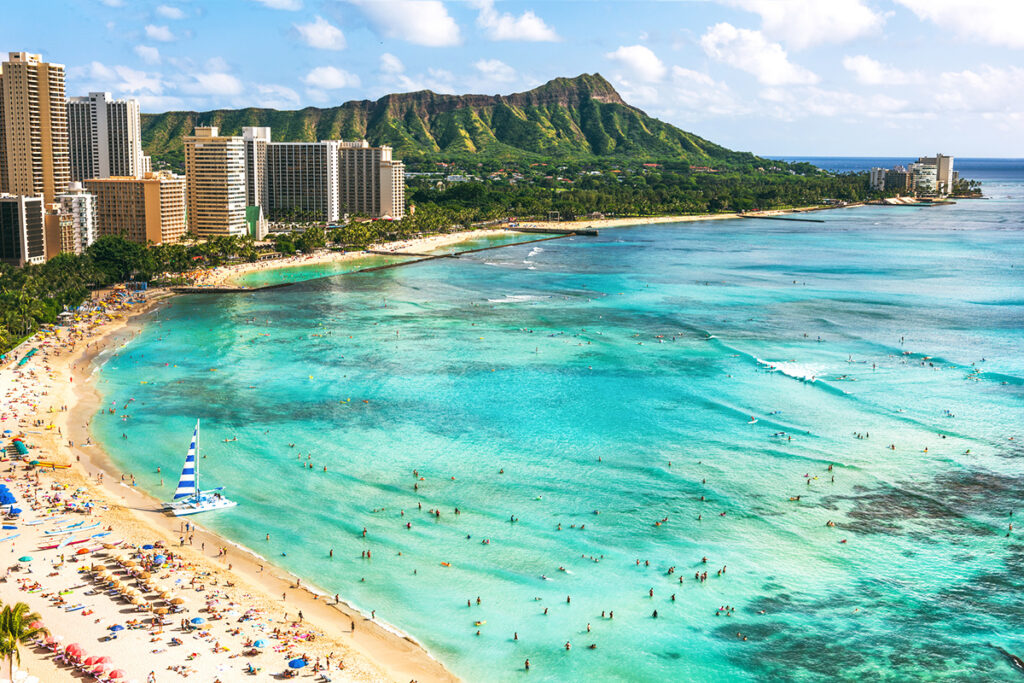 A beach in Honolulu, Hawaii, from above