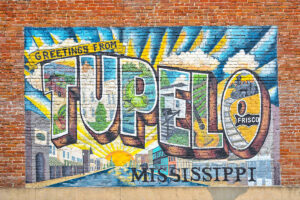 Mural on a brick wall in Tupelo
