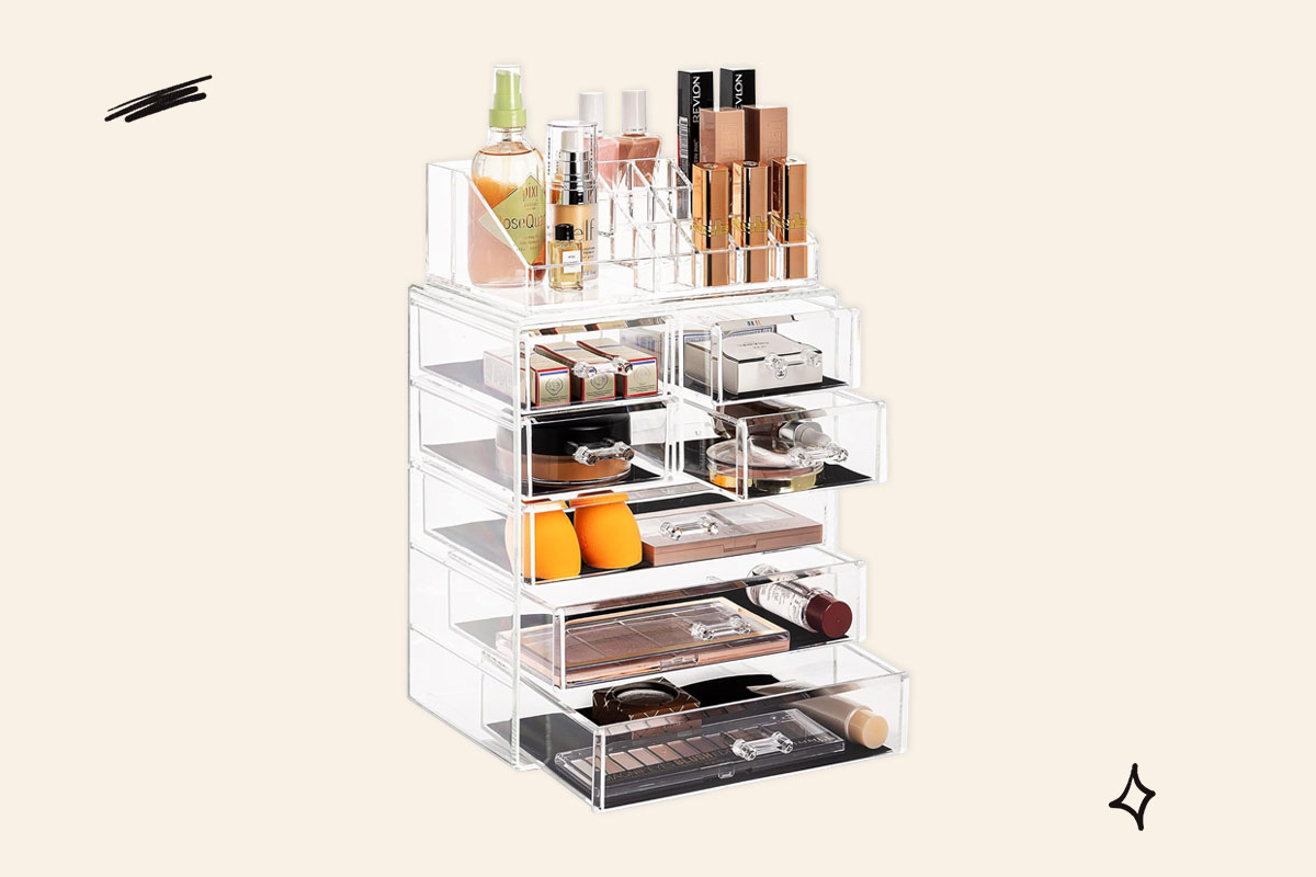 An image of clear plastic makeup organizer