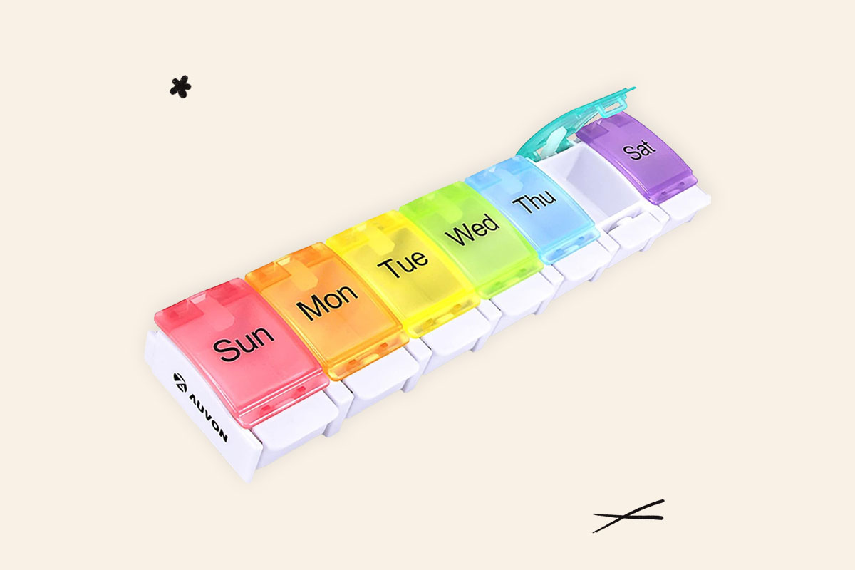 A photo of the Auvon Weekly Pill Organizer