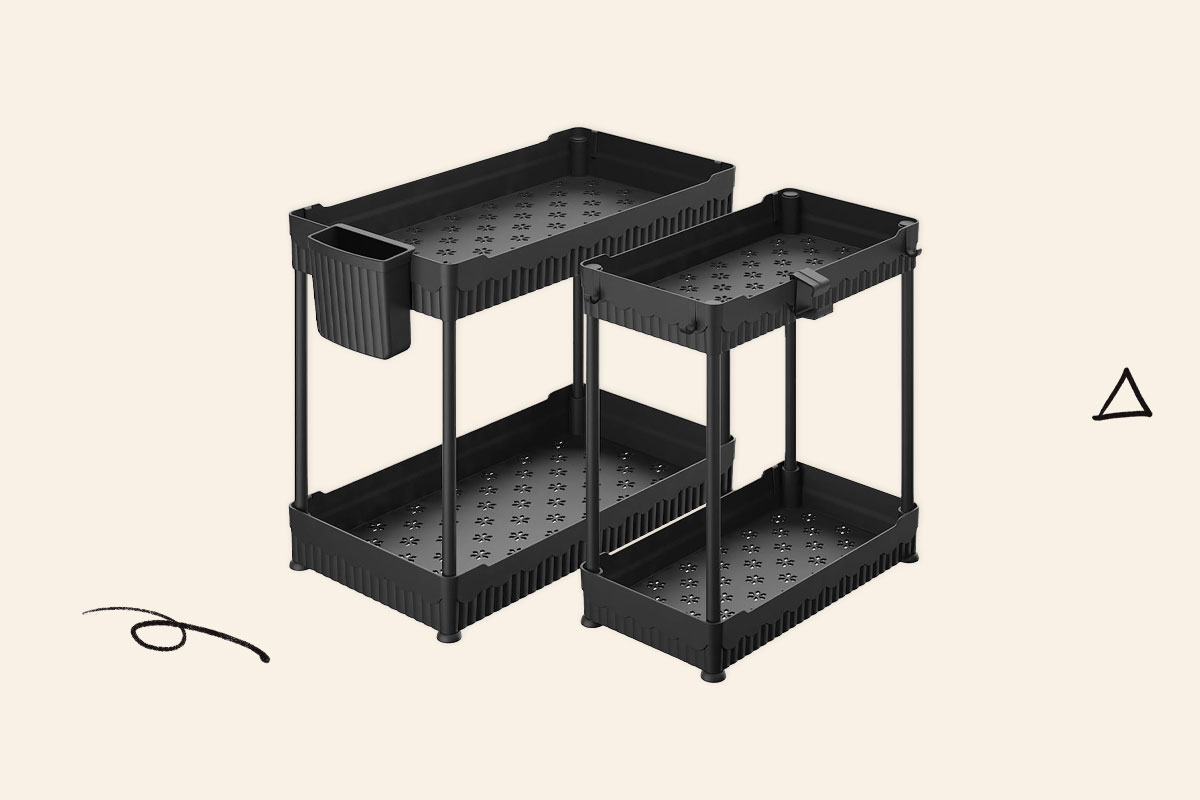 An image of plastic under-sink organizers