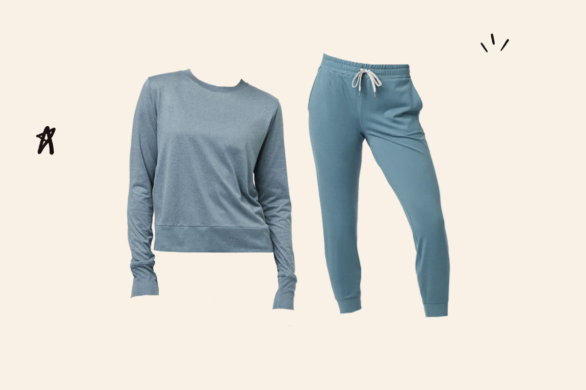 An image of Vuori's Daydream crew and performance jogger set set