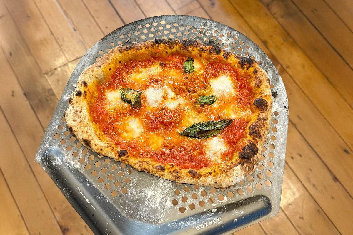 Photo of a homemade pizza made while testing the Gozney Tread