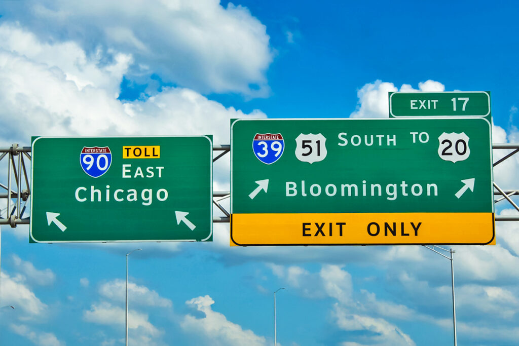 Highway signs for towns in Illinois