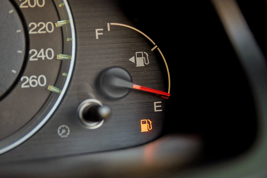 Gas gauge with the indicator on empty