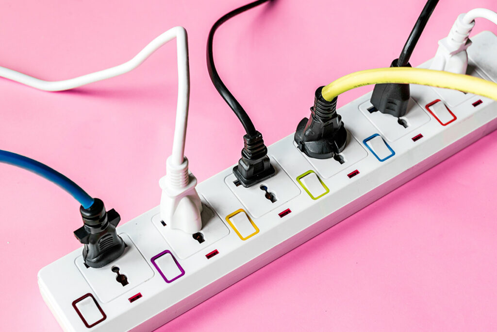 Pwer strip with items plugged in