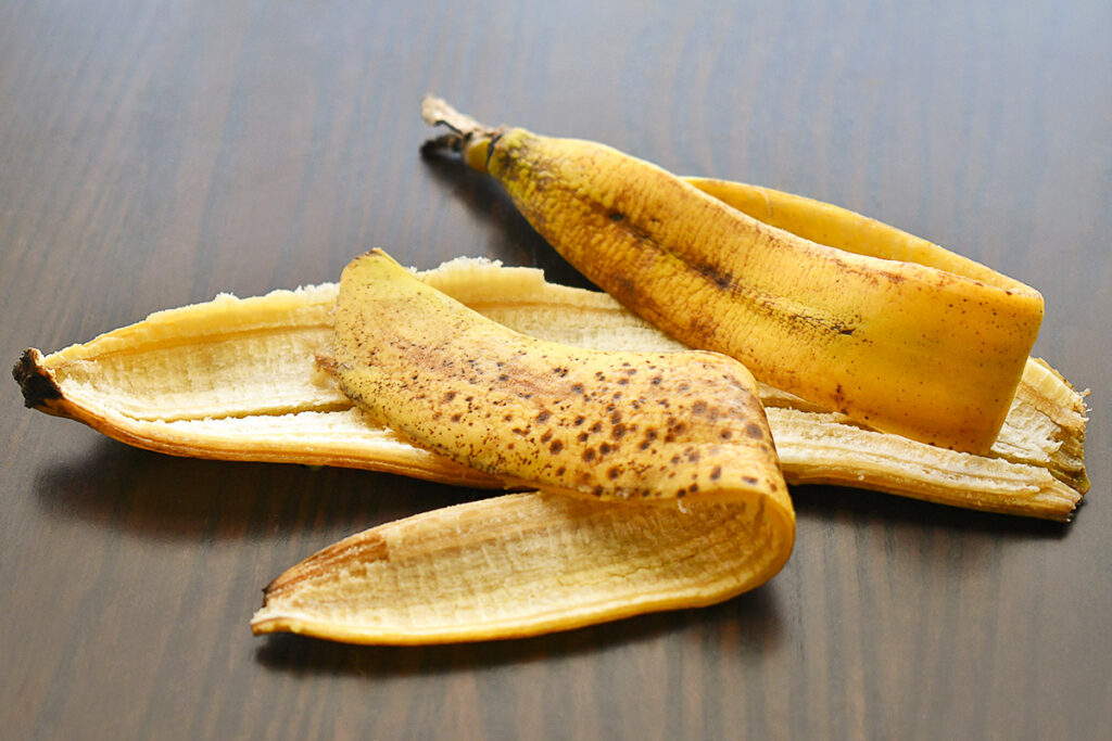 Banana peel on a table