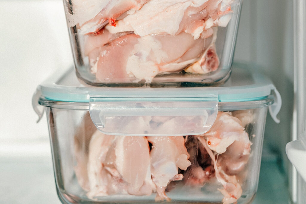 Chicken in food storage containers