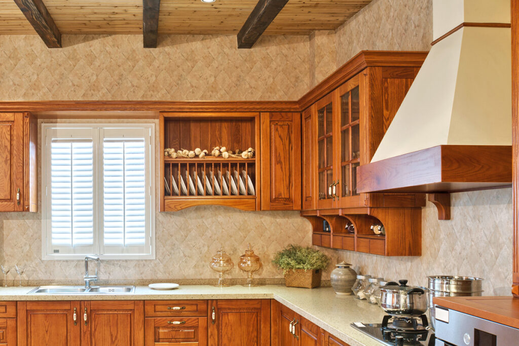 Kitchen with wooden cabinets
