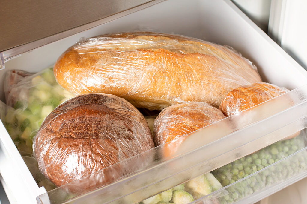 Bread in a freezer