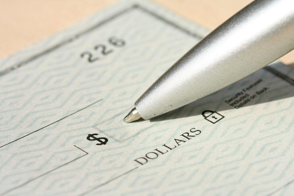 Pen on a blank check