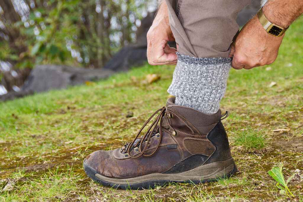 Pants tucked into socks